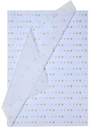 Seidenpapier mit goldenem Herz, für Geschenktüten, Muttertagsblumenstrauß, romantisches koreanisches Papier für Blumen, 28 Stück (5 weiße + goldene Herzen)