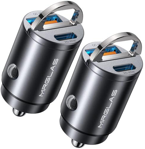 MRGLAS 2-Pack 90W USB C Car Charger,[Super Mini Metal] Car Charger Fast Charging Adapter PD+QC3.0 Dual Port Type C Car Cigarette Lighter USB Compatible iPhone 17 16 15 Pro Max iPad Samsung S26 25