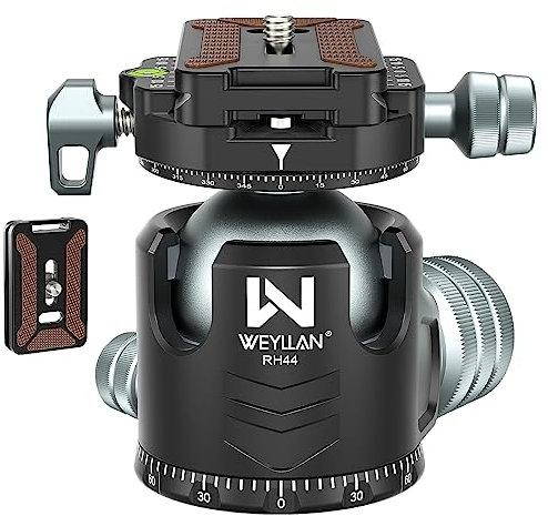 WEYLLAN Rotule Tête de Trépied Caméra, Double Panoramique 360 Degrés Low Profile CNC Métal Heavy Duty Tripod Têtes Trépieds avec 2 Plaques De Fixation Rapide Compatible avec Arca-Swiss, Charge 25kg