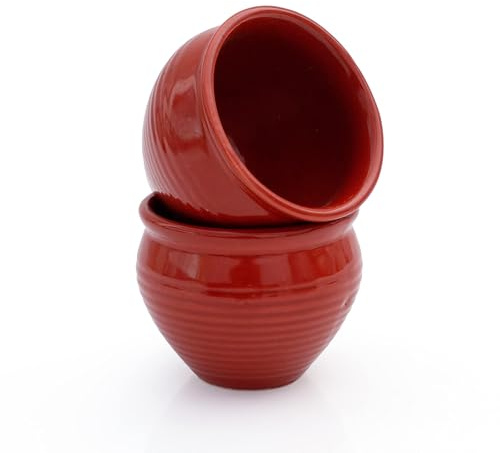 Lot de 2 tasses traditionnelles faites à la main Kulhar Kulhad Chai Thé Café Cantaritos en faïence émaillée Finition brillante Argile Terre cuite Artisanat Studio Poterie Mud Marron Qualité