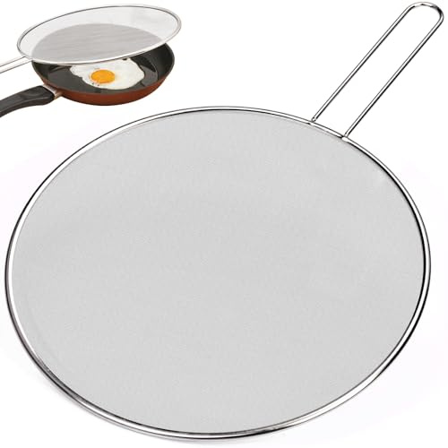 HATANSE 29cm Grand Protection Anti-éclaboussures Couvercle Anti Projection en Acier Inoxydable avec Long Poignée Convient à Tous Types de Poêles de Cuisine