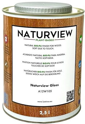 NATURVIEW A12W105 - Barniz Para Madera Poliuretano BIO al Agua. Interior. Tacto Soft-Seda. (Brillo, 2,5L)