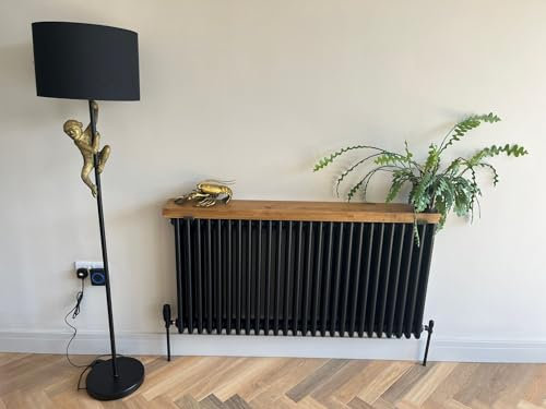 INDUSTRIAL WOODWORK Radiator Shelf with Brackets 15cm Deep | Handmade in UK | Wooden Wall Shelves Solid Wood Dark Oak Finish Radiator Cover (120cm)
