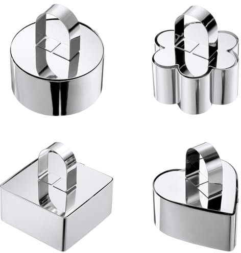 sourcing map 1 Set Round Cake Ring, Stainless Steel Dessert Mousse Rings with Pusher for Biscuit, Mousse Cake, Dessert, Silver