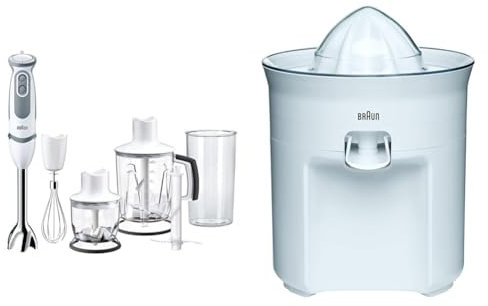 Braun Minipimer 5245 Batidora de Mano, 1000 W, 21 Velocidades, Función Turbo, Anti-Salpicaduras & TributeCollection CJ3050 - Exprimidor Eléctrico, 60 w, Sistema Antigoteo, Tapa Incluida
