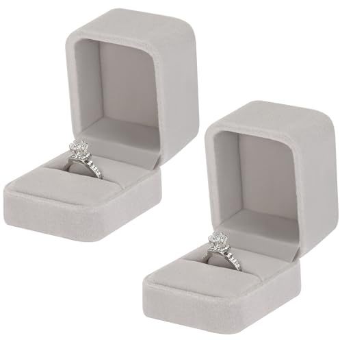 KUKUVR 2 Pieces Velvet Ring Gift Box, Small Ring Storage Boxes for Proposal Wedding Engagement Christmas Valentine's Day, Ring Earrings Stud Holder Display box for Woman
