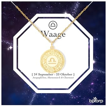 Bixorp Sternzeichenkette - Sternzeichen-Medalion aus Edelstahl in Gold/Silber – Zodiac-Halskette auf Geschenkkarte