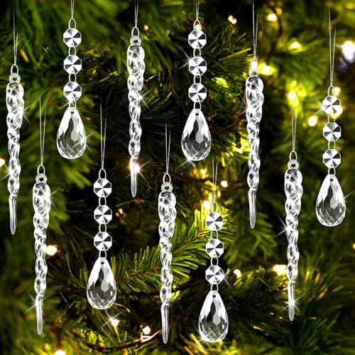 Kiiwah 20 Piezas Acrílico Adorno Colgante Decoración Navideña Carámbanos de Copo de Nieve, Cristal Carámbanos De Gotas Decoracion Colgantes de Navidad, Arbol Navidad Adornos para Invierno Decoracion