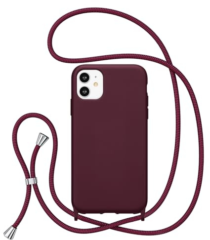ZTOFERA Handykette Hülle Kompatibel mit iPhone 11, Liquid Silikon Handyhülle mit Umhängeband, Schutzhülle mit Band Kordel zum Umhängen Necklace Hülle für iPhone 11, Weinrot
