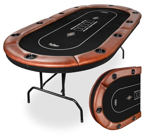 POKEO Tavolo da Poker Pieghevole per 10 Giocatori – Tappeto Nero – Salvaspazio – Portabicchieri Integrati – Per Fiches e Giochi di Carte – Texas Hold'em Blackjack