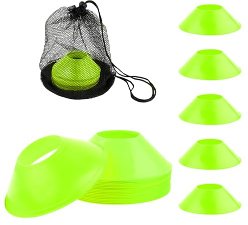 XIHIRCD 25pcs Soccer Cones for Training, Mini Small Football Flexible Agility Disc Cones with Mesh Bag for Kids Basketball Practice Equipment Skating and Other Sports Games (Fluorescent Green)