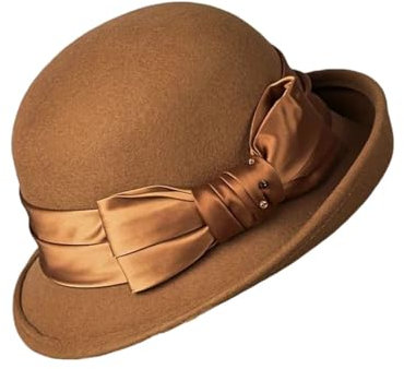 Wvapzxx Damenhut aus Wolle, Winter, französischer Rollrand, Filzhut, britischer Vintage-Anglerhut, khaki, Einheitsgröße