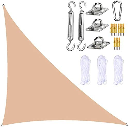 Outdoor Triangle Sun Sail Shade Canopy with Fixing Kit Waterproof UV Block Garden Shade Sail Awning for Patio 3m x 4m x 5m Cream Includes 3 Ropes