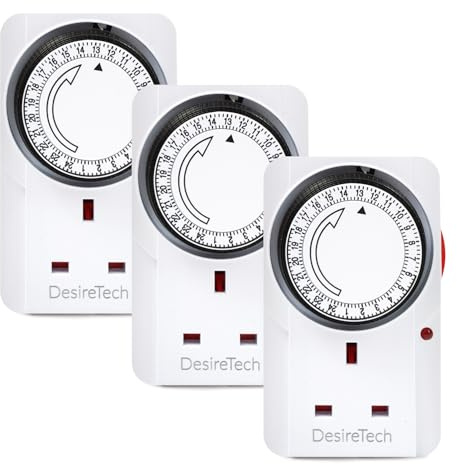 Desiretech Plug-in Timer Switch - 24 Hour Segment Timer - Controls Appliances Up to 3120W, Home Security Switch, Deters Burglars, Automatic On/Off, Ideal for Christmas Lights (3 Pack) - White