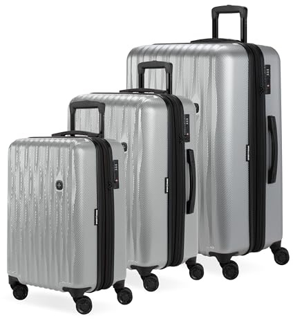 SwissGear 7272 Energie Hardside Expandable Luggage with Spinner Wheels, Silver, 3-Piece Set (19/24/27)