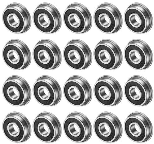 M METERXITY 20-Pack F695-2RS Flanged Ball Bearing, 5mm x 13mm x 4mm Double Rubber Seal Chrome (GCr15) Steel Deep Groove Ball Bearings for Wheelbarrow/Printer/Fax Machines/Power Tools