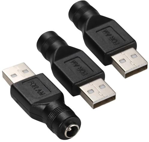 Greluma 3 STK USB zu DC Netzadapter, USB 2.0 Stecker auf DC 5,5 mm x 2,1 mm Buchse, 5V Anschlusskonverter