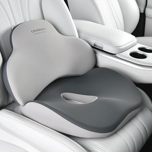 Coverado Sitzkissen und Lendenwirbelstützkissen für Bürostuhl und Autositz, Ergonomisches Memory-Schaum Schreibtischstuhl Rückenstütze Kissen, Ischias und Rücken und Tailbone Pain Relief Kissen