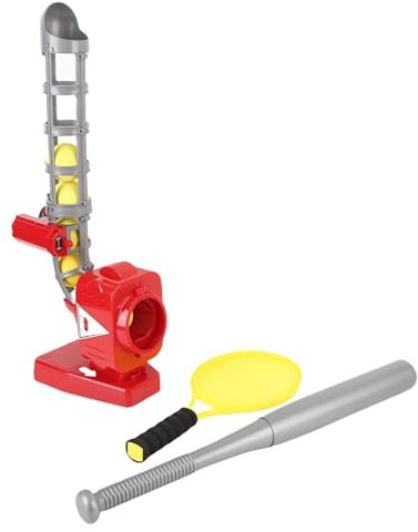 Exciting 2 in 1 Baseball Tennis Pitcher Automatic Pitching Machine Set with Sports Equipment for Children Indoor and Outdoor Play (Red)