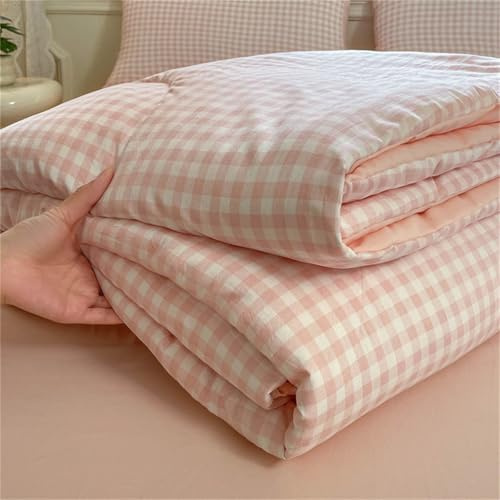 Odot Coverless Duvet 4.5 Tog for Single Double King Size, Summer Duvet No Cover Cosy and Lightweight Quilt Breathable Bedspreads Quilted Throw for Beds (Pink plaid,150 * 200cm)