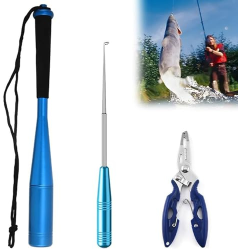 Kettion 3 Sets Fishing Fischtöter Angelzange Hakenlöser Totschläger Angeln Zange Sprengringzange Fischbetäuber Klein Set Knüppel Fisch Splitringzange Edelstahl Angeln Hecht Angelschere