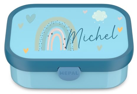 Mepal Lunch box Campus personalizzato, contenitore per il pranzo arcobaleno per bambini con scomparti, contenitore per il pranzo con nome stampato colorato (blu)