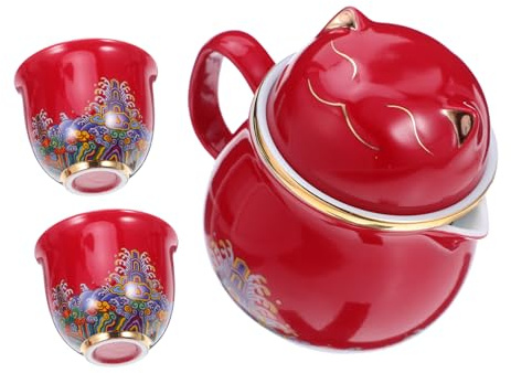 Cabilock Gold-Painted Lucky Cat Ceramic Tea Travel Portable Kungfu Teapot Cups for Office Picnic Relaxation