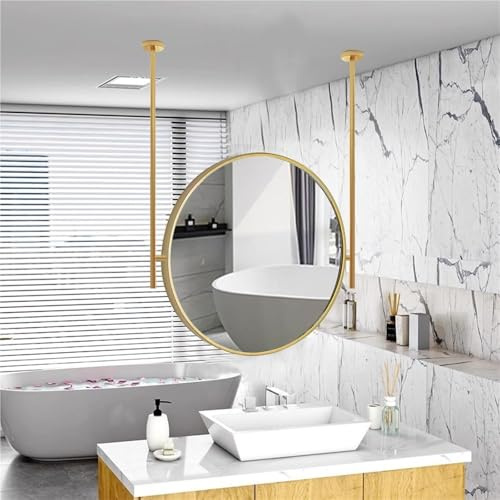 GAOBINGB Espejo Flotante de Techo Redondo con Doble Varilla, Marco de Metal, para tocador, Afeitado y Maquillaje, para Montaje en Techo sobre el Lavabo (80 cm/31,5 Pulgadas)