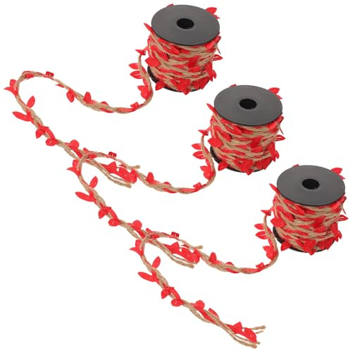 Beaupretty 3rolls Artificial Red Maple Leaf Garland Boho Jute Twine Faux Vine Leaves Hanging Party Wall Autumn Decoration