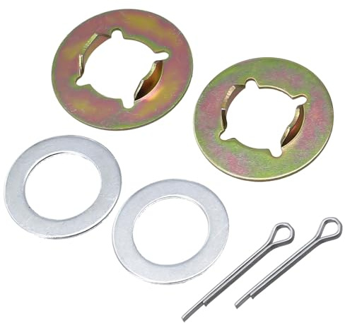 EasyByMall Kit de arandela de retención de rueda delantera para tractores Troy-Bilt, Craftsman, Bolens, Brute y Columbia, arandelas de empuje endurecidas de 3/4 pulgadas, pasadores de chaveta, números