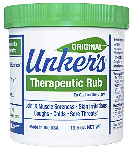 Unkers Therapeutic Rub for Joint Pain, Sore Muscles, Burn Cream, or Calm Your Cough 13.5 ounces