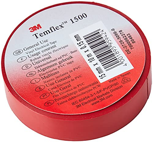 Cinta aislante 3M, rojo, 15 mm x 10 metros