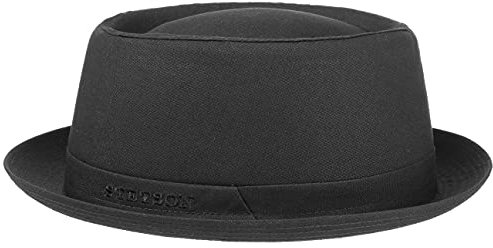 Stetson Athens Cotton Porkpie Hut Made in Italy Damen Herren Sommer Winter Herbshut mit Innenfutter schwarz 57 cm