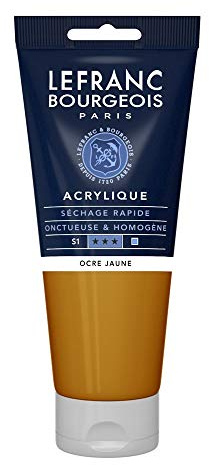Lefranc Bourgeois 300471 Fine Acrylfarbe - Gelber Ocker, 200ml Tube, cremige Acrylfarbe auf Wasserbasis, schnell trocknend, lichtecht, wasserfest
