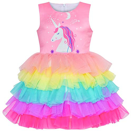 Sunny Fashion Mädchen Kleid Geburtstag Prinzessin Rüsche Kleid Kuchen Ballon Drucken Gr. 92-134