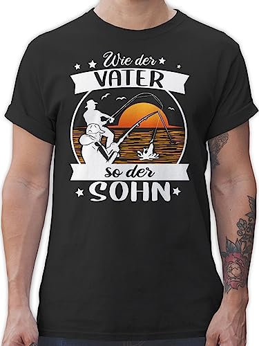 T-Shirt Herren - Angler Geschenke & Zubehör - Wie der Vater so der Sohn - Angeln - weiß/orange - XL - Schwarz - Tshirt angelshirts Angel Coole-Fun-t-Shirts und angelbekleidung Fischerei Shirt