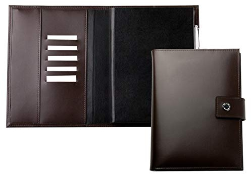 DELMON VARONE - Personalisierbares Notizbuch DIN A5 (auswechselbar) mit Verschlusslasche, Kartenfächer & Stiftschlaufe Cambridge Top Grain Leder Braun - Blanko Buch personalisiert mit Namen oder Logo