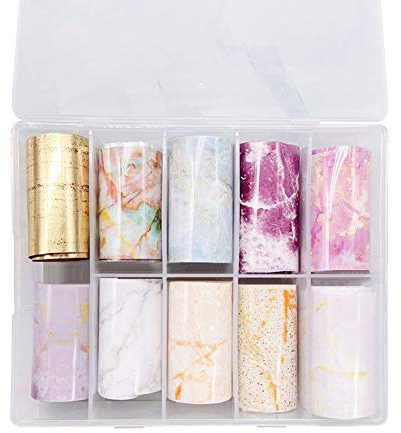 4 Rollen Marble Nail Foil Transfer Sticker, Nail art Folie Transfer Roll Set, Holographische Nail Transfer Aufkleber Nail Wraps Transfer Aufkleber Kit Nagelfolie Transfer