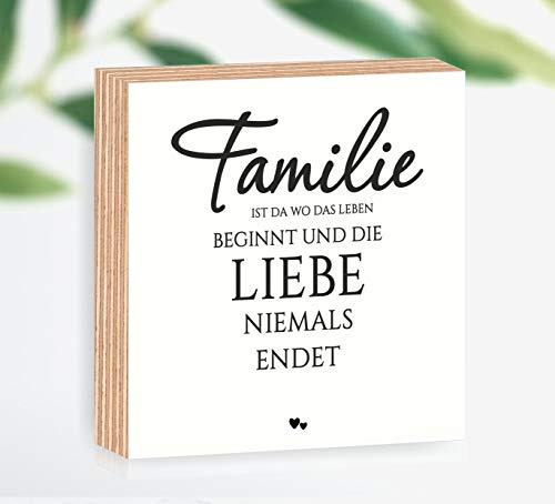 Holzbild Familie ist 15x15x2cm zum Hinstellen/Aufhängen, echter Fotodirektdruck mit Spruch auf beschichtetes Birkenholz das perfekte Geschenk für die liebsten Menschen