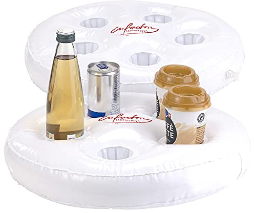 infactory Getränkekühler: 2er-Set aufblasbare Schwimm-Getränkehalter, Ø jeweils 5,5 cm (Pool Bierhalter, Pool Zubehör Getränkehalter, Flaschenhalter)