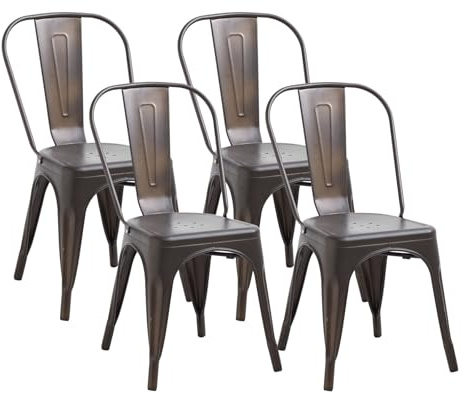 GrandCA HOME 4er Set Stapelbaren Esszimmerstühlen aus Metall, Barstühle, für Restaurant, Garten, Bistro, Balkon, Retro