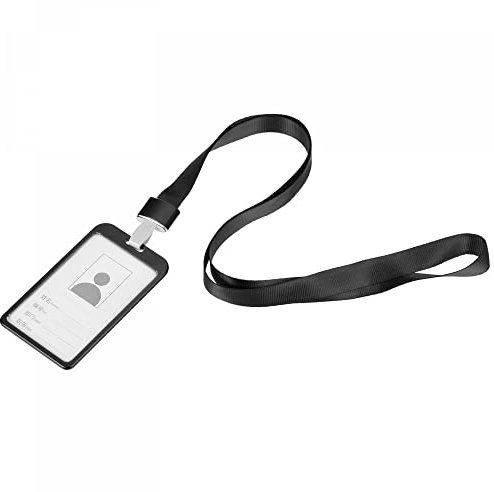 sourcing map Aluminum vertikal Ausweishalter Metall Haken Umhängeband 9,5x5,8cm Schwarz