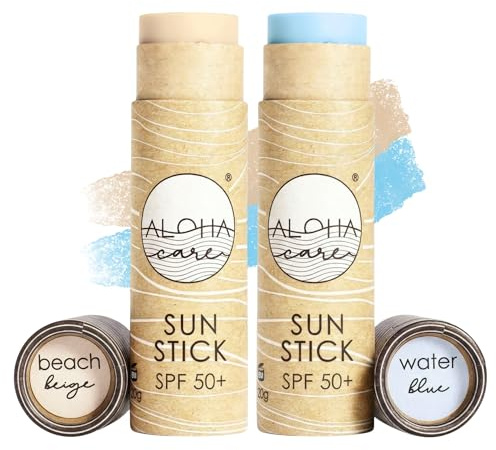 Aloha Sun Stick SPF 50+, Ideal for Water Sports & Surfing, Mineral Sunscreen Stick SPF 50 Face, Sunblock Stick, Sun Block Sticks for Face, SPF Stick, Zinc Stick Alternative Sunstick, 2pcs blue + beige