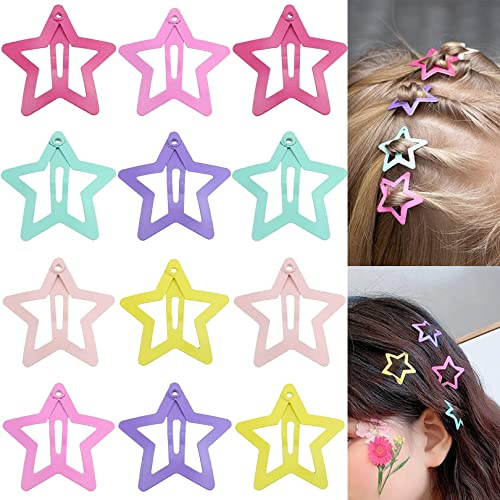 12PCS Star Hair Clips Non-slip Toddlers Colorful Cute Lovely Metal Hair Barrettes & Mini Snap Hair Clips for Baby Girl & Kid (6 Colors)