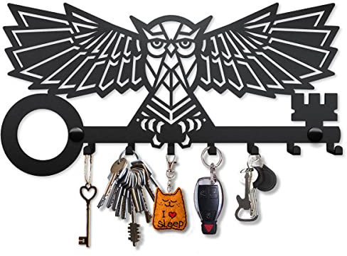 SirHoldeer Schlüsselbrett Modern, Skelettschlüssel, Home Sweet Home Schlüsselhaken, Schlüsselhalter Wand, Schlüsselaufhänger mit 7 Haken, Schlüsselboard Schwarz, Wanddeko Flur, Metall Deko