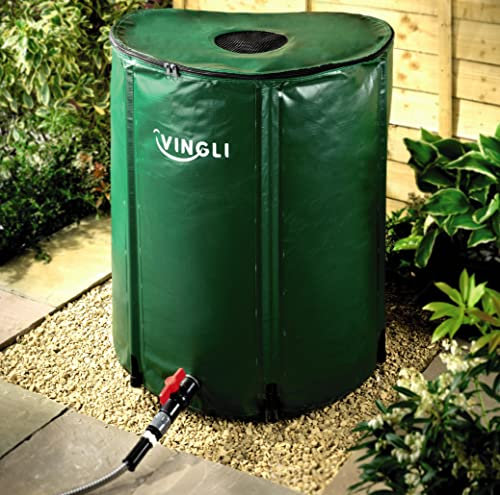 Collapsible Rain Barrel – 50 Gallon/227 Litre Eco Friendly Foldable Water Butt with Overflow Pipe, Leaf Guard, Tap & Valve - Rainwater Collector Storage Tank for Garden Plant Watering H68cm x 58cm dia