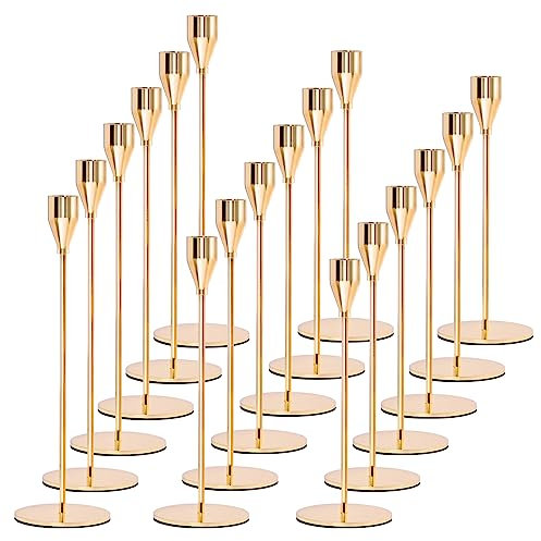 Set mit 18 Kerzenhaltern, goldfarben, konisch, passend für 3/4 Zoll Dicke Kerzen, hoher Kerzenständer aus Metall für Hochzeit, Heimdekoration, Abendessen bei Kerzenschein (Gold)
