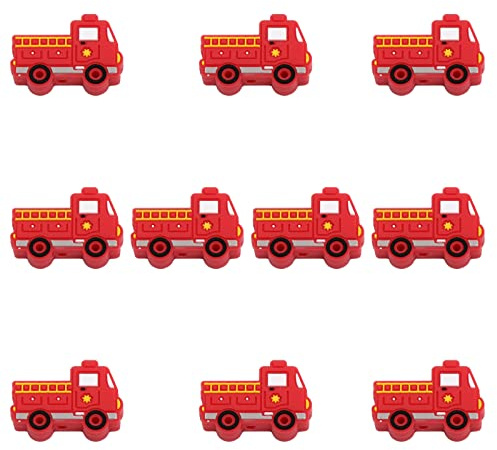 CHGCRAFT 10 Stück Feuerwehr Silikonperlen, Feuerwehrauto-Form, 15 x 10 x 7 mm, weich, ungiftig, für DIY Halsketten, Armbänder & Schlüsselanhänger, Kindergeburtstag & Bastelzubehör