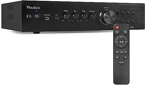 Audizio AD220B - HiFi-Stereo-Verstärker, Bluetooth Verstärker für Lautsprecher und HiFi Anlage, Amplifier, 2 x 200 Watt HiFi-Verstärker, 2.1 Audio Verstärker mit Bluetooth Funktion, Schwarz