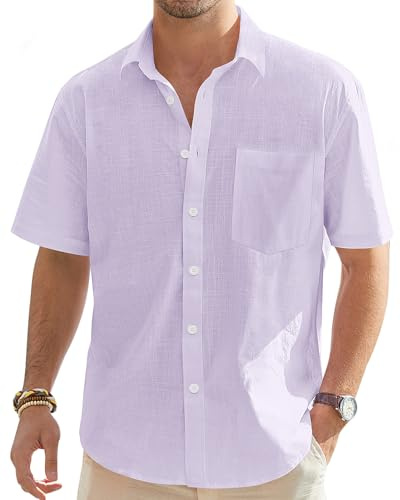 J.VER Men's Short Sleeve Linen Shirt Regular Fit Casual Summer Beach Shirt with Pocket